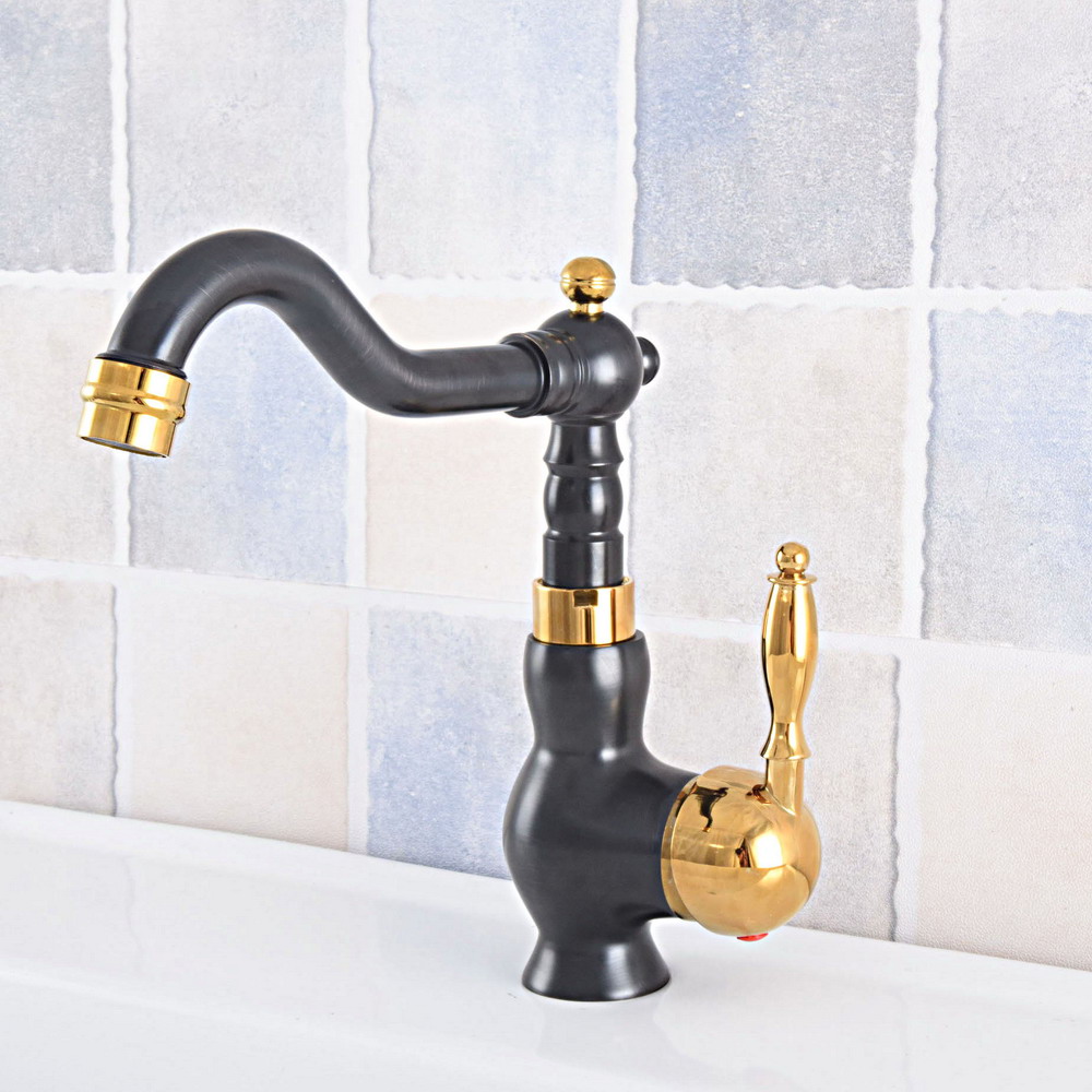 Home Improvement Kitchen - Black & Gold Brass Kitchen Faucet