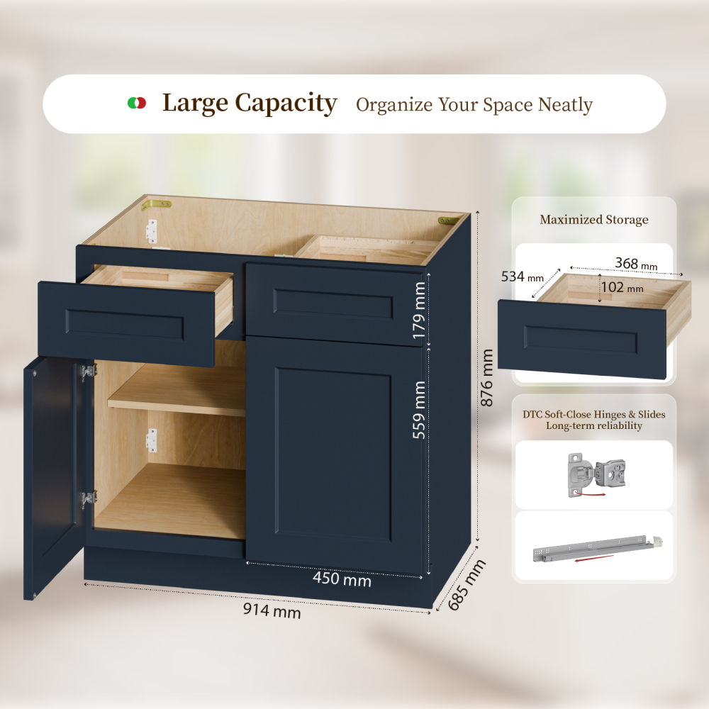 Navy Blue Shaker Base Cabinet  - Home Improvement Kitchen บทวิจารณ์และราคา